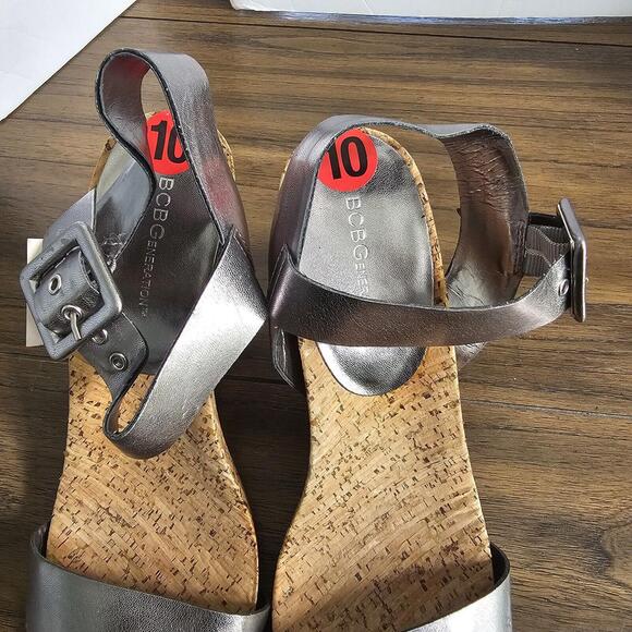 BCBGeneration Shoes Womens Size 10B Silver Strap Cork Wedge Heels - Picture 6 of 8